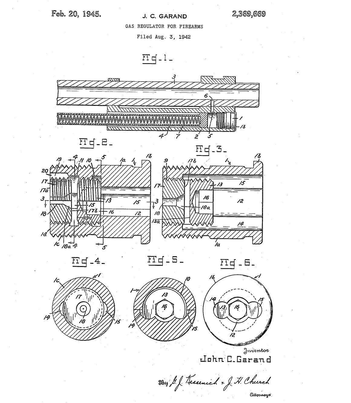 U.S. Patent 2,369,669 drawing of John Garand's venting gas screw for the M1 rifle.