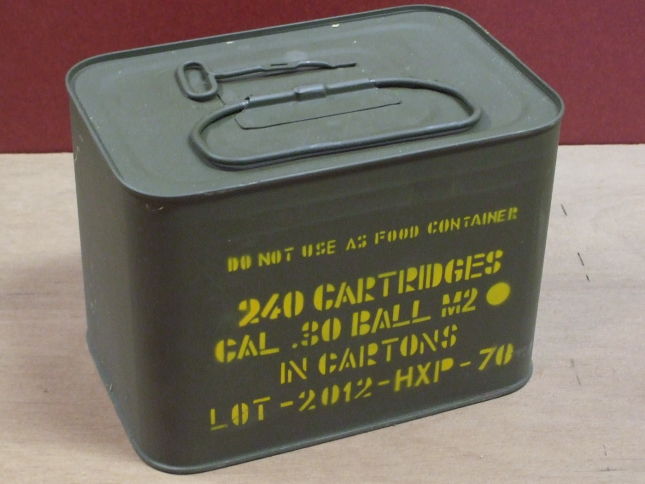 Metal can of Greek surplus .30 Caliber M2 ammo.