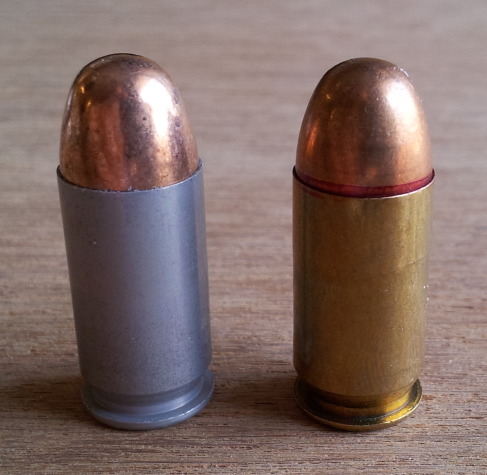 .45 ACP cartridges in brass and aluminum cases.