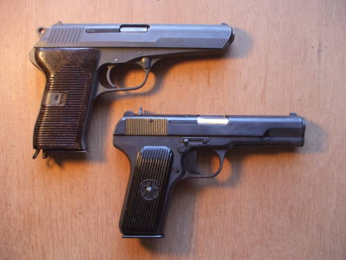 Czech ČZ-52 and Romanian TTC 7.62x25mm pistols.