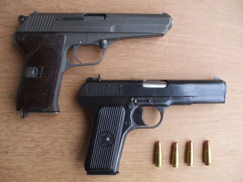ČZ-52 and TT-33 (Romanian TTC) 7.62x25mm pistols.
