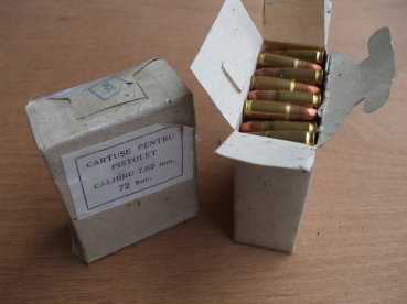 Romanian surplus 7.62x25mm Tokarev ammunition.