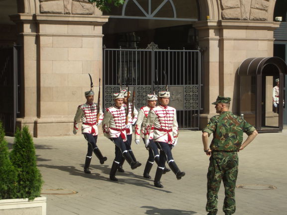 Honor guard carrying SKS rifles at the office of the Bulgarian president, in Sofia, Bulgaria.