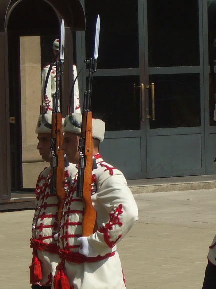 Honor guard carrying SKS rifles at the office of the Bulgarian president, in Sofia, Bulgaria.