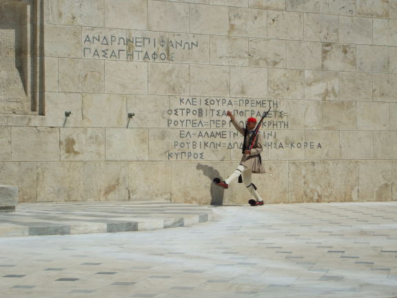 Evzoni, or Proedriki Froura, or Presidential Guard, at Plateia Syntagma, or Constitution Square, in Athens.