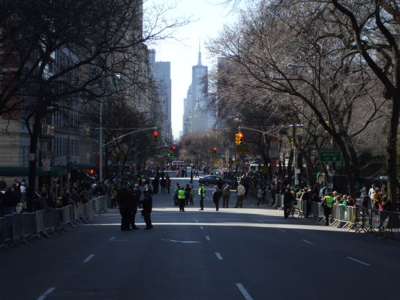 Looking south on 5th Avenue in Manhattan, New York, on Saint Patrick's Day.