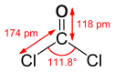 Skeleton model of phosgene from https://en.wikipedia.org/wiki/Phosgene, GNU Free Documentation License