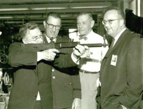 Garand showing his experimental bullpup rifle design.