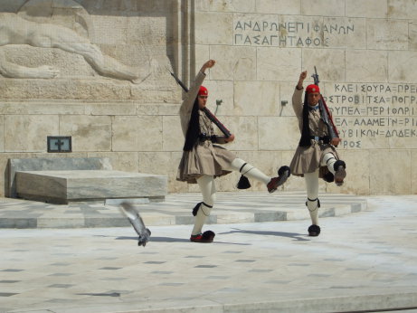 The Evzoni, or Proedriki Froura, or Presidential Guard, at Plateia Syntagma or Constitution Square, in Athens.