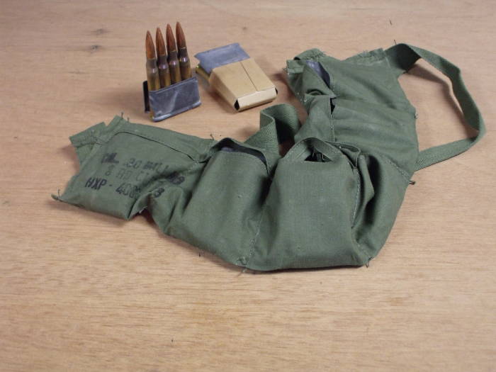 Bandolier of Greek surplus .30-06 Springfield ammunition, for an M1 Garand.