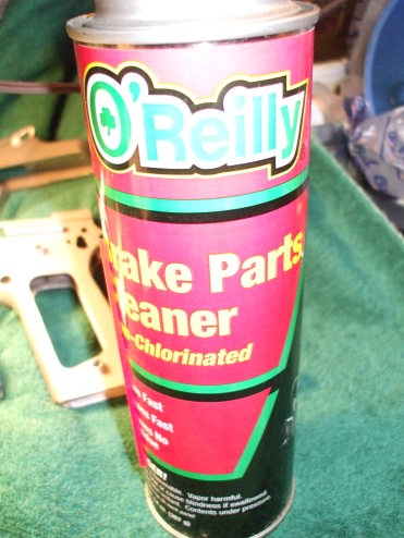Spray can of brake cleaner, used to prepare parts for parkerizing.