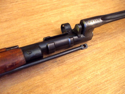 Bayonet and front sight of a Mosin-Nagant rifle.